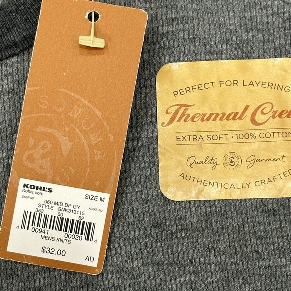 Men's Sonoma Medium 38 - 40 Crew Thermal Shirt Grey Charcoal Waffle Knit NWT - Picture 8 of 8